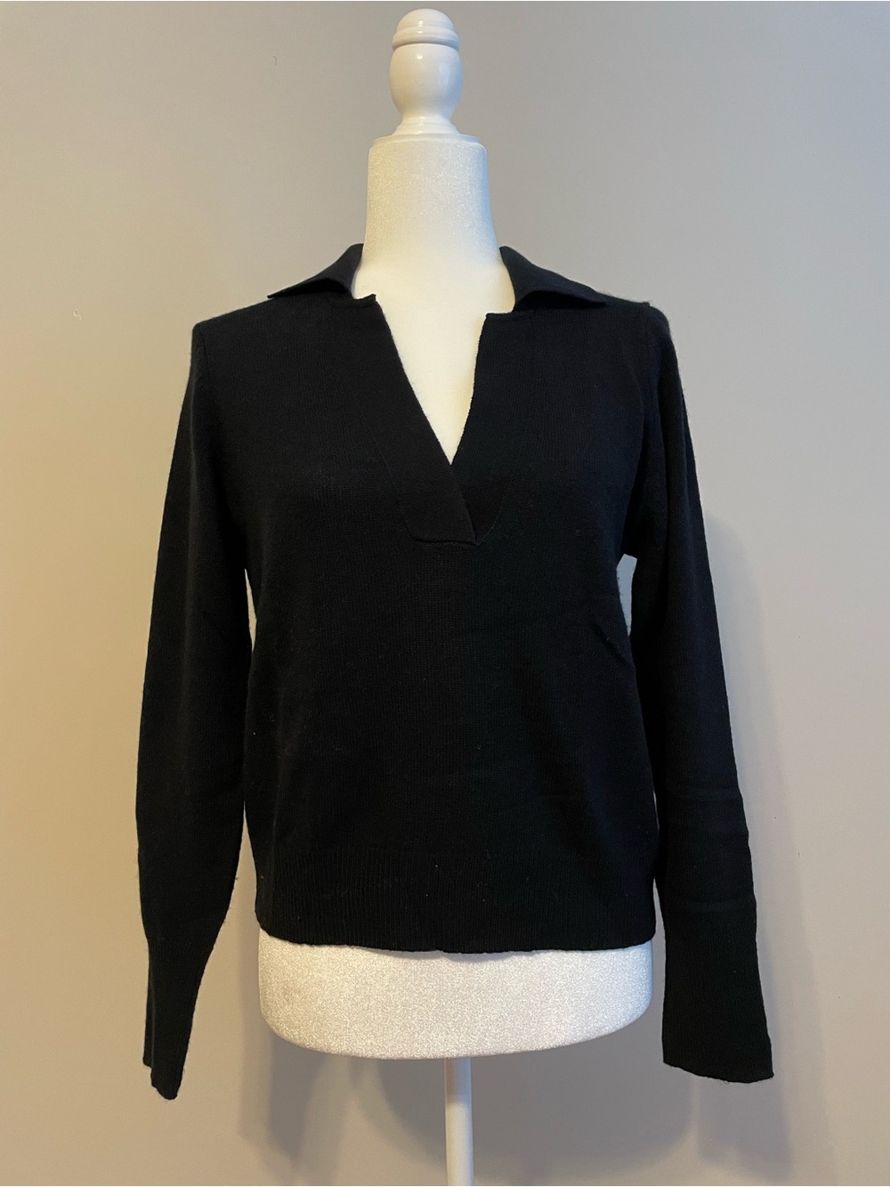 525 America Black Cashmere Collared Polo Neck Sweater